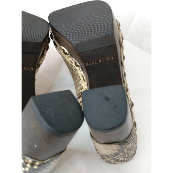 Stuart Weitzman Women Snake Print Slide Mule Heel Wood Metal Studs Spain Sz 6.5 - Picture 7 of 10